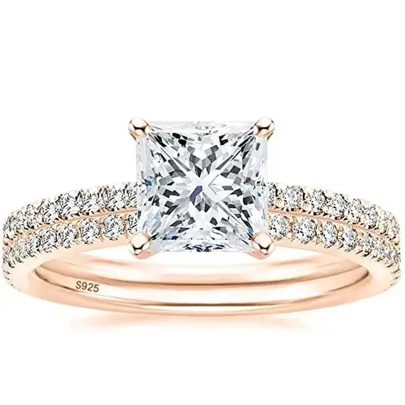 Stunning 2CT Princess Cut Bridal Set in 925 Sterling Silver - Elegant Wedding Bands for Women