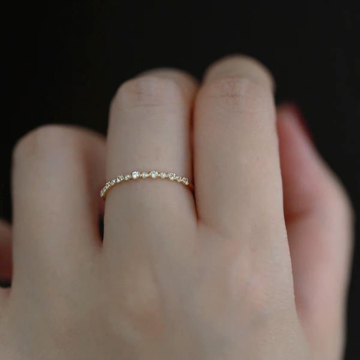 Elegant Gold-Plated Dainty Wedding Band with Sparkling Zircon Accents