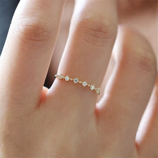 Elegant Dainty Wedding Band for Women - Silver Plated 14k Gold Simple Pavé Ring