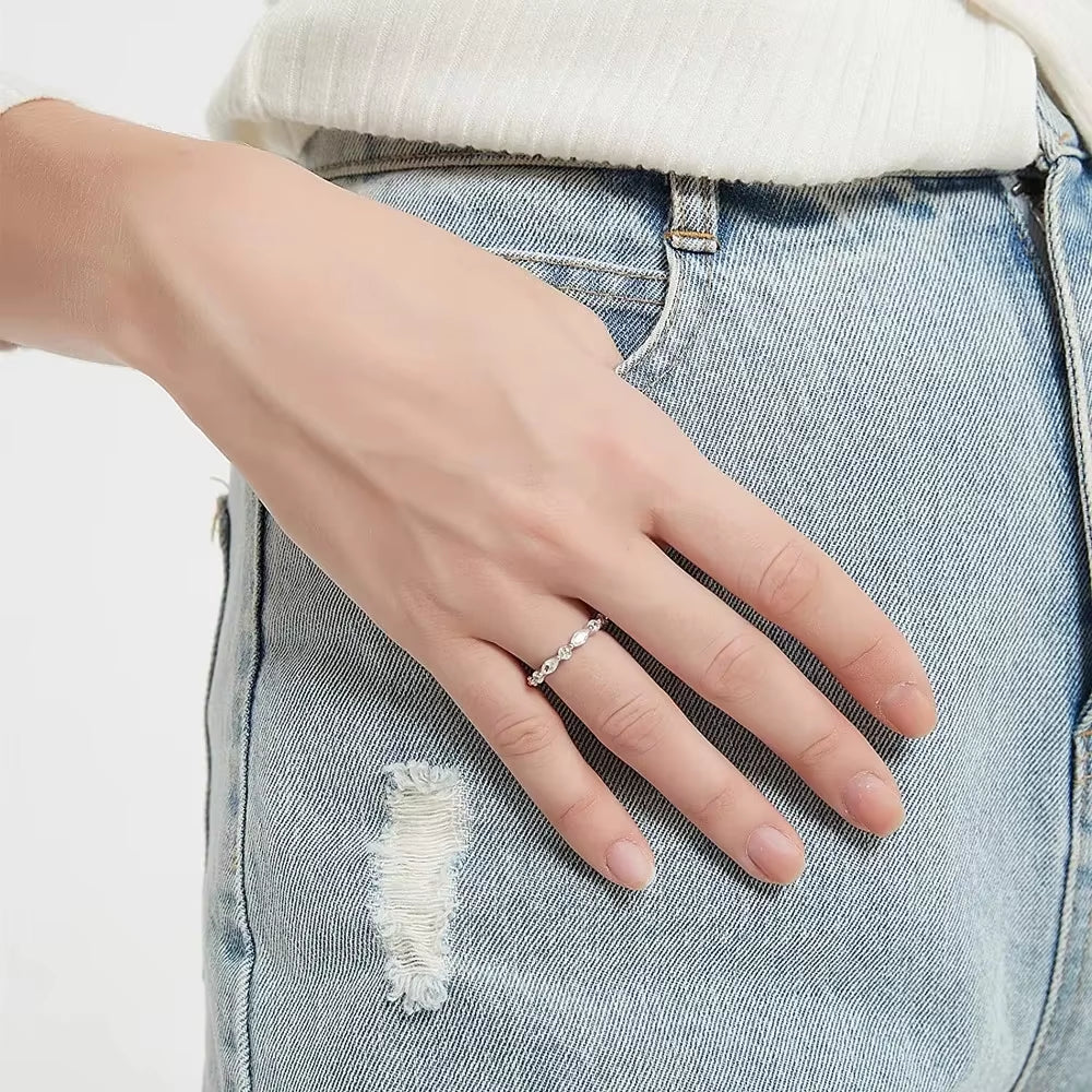 Elegant 2mm Marquise Wedding Band in 925 Sterling Silver - Timeless Bridal Jewelry