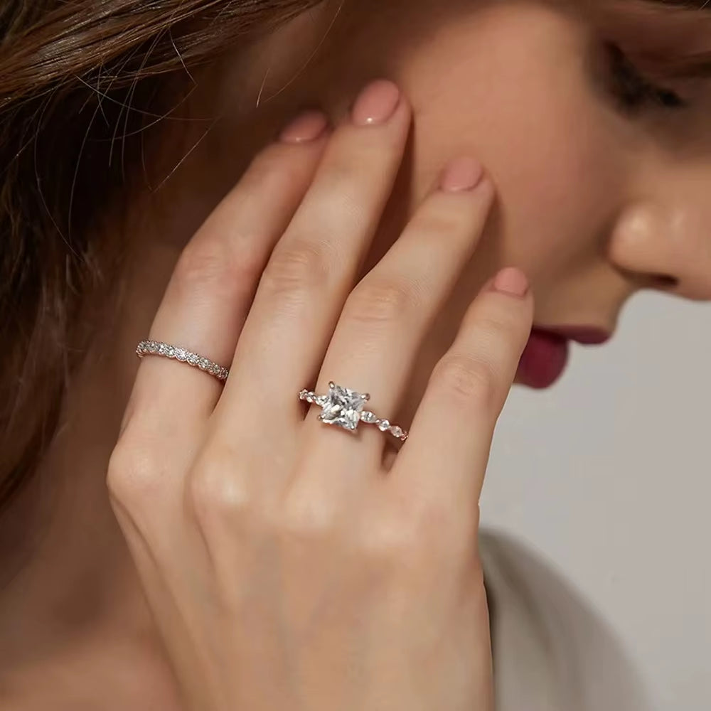 Stunning 2CT Princess Cut CZ Engagement Ring in 925 Sterling Silver - Elegant Wedding Band for Women