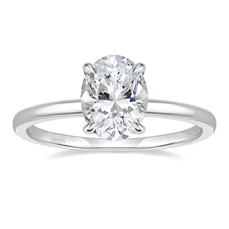 Exquisite 3CT Oval Solitaire Engagement Ring in 925 Sterling Silver with Sparkling Zircon - Perfect for Weddings and Special Occasions