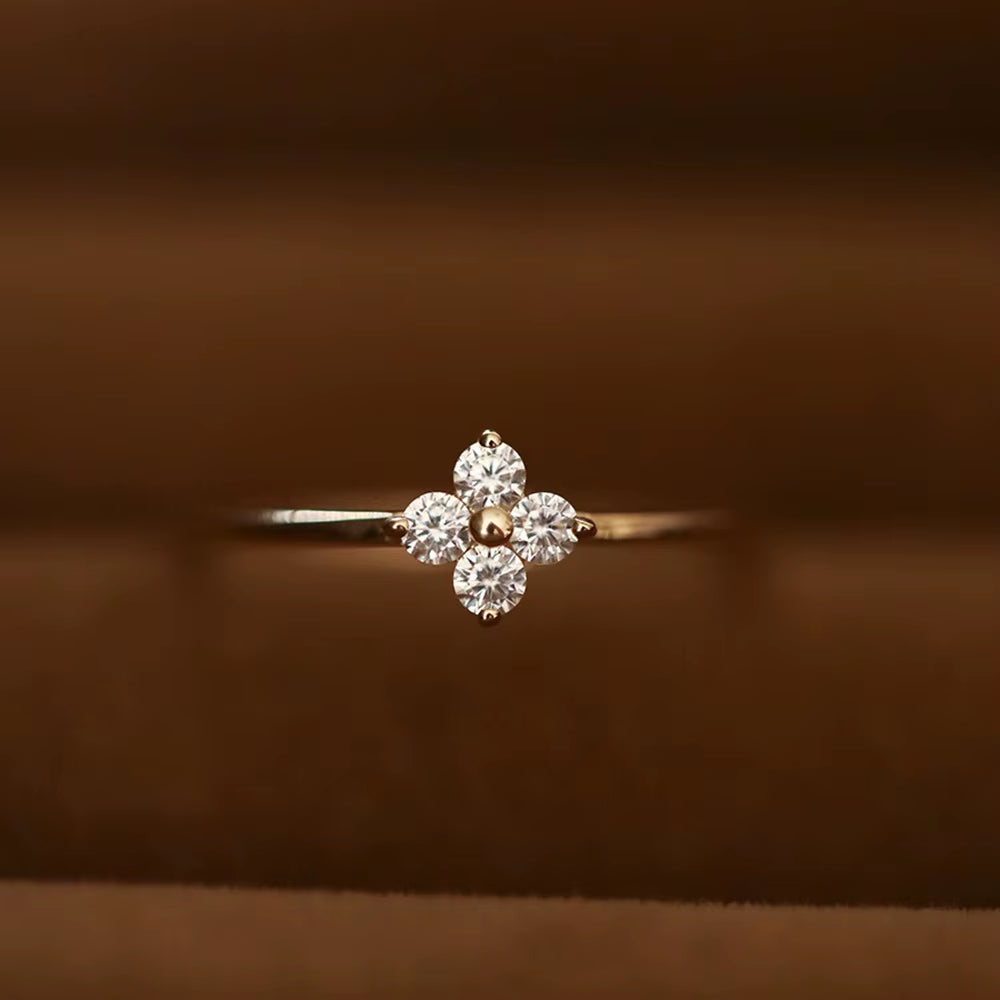 Dainty Flower Engagement Ring - 18k Gold Plated 925 Sterling Silver with Sparkling Zircon Accents