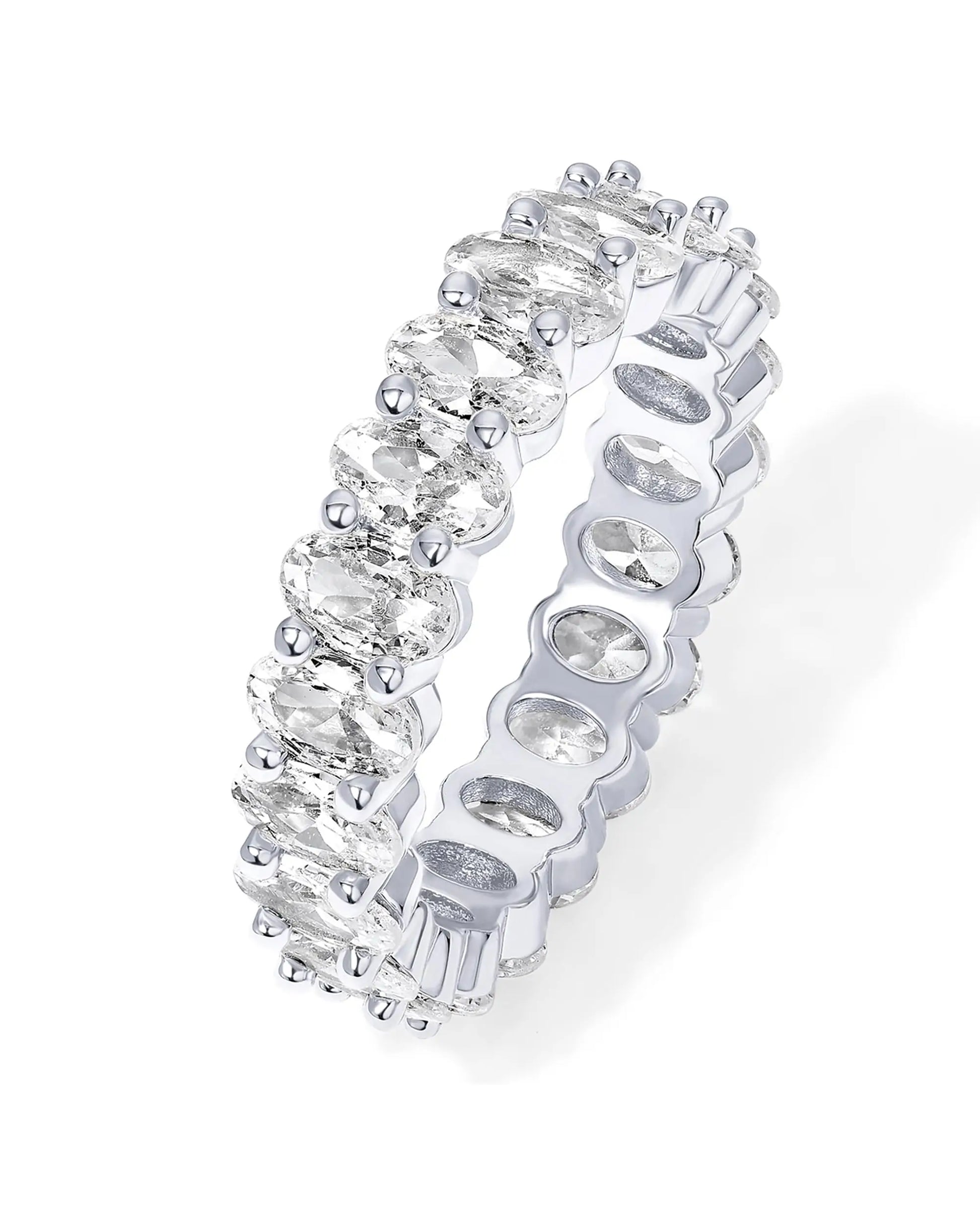 Elevate Your Style with the Stunning 14K Gold Plated Oval Eternity Stackable Ring for Women - Adorned with Sparkling Cubic Zirconia
