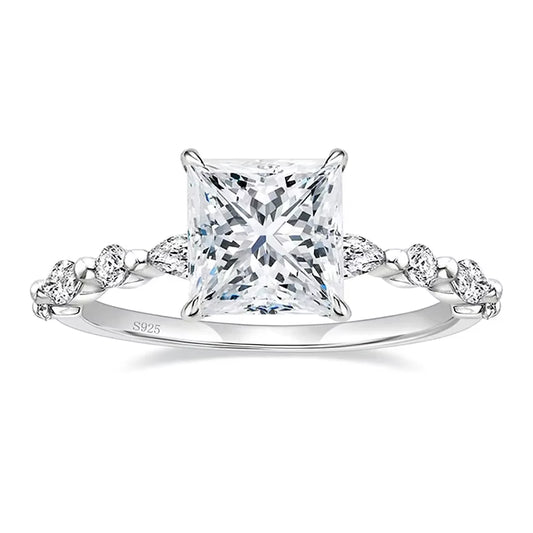 Stunning 2CT Princess Cut CZ Engagement Ring in 925 Sterling Silver - Elegant Wedding Band for Women