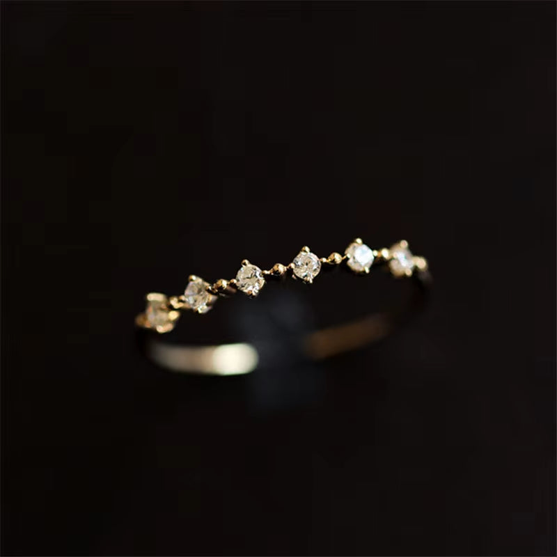 Elegant Dainty Wedding Band for Women - Silver Plated 14k Gold Simple Pavé Ring