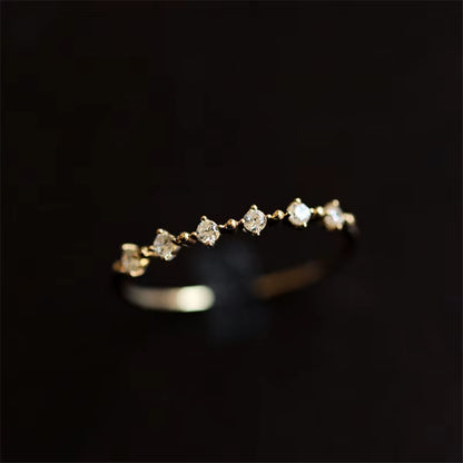 Elegant Dainty Wedding Band for Women - Silver Plated 14k Gold Simple Pavé Ring