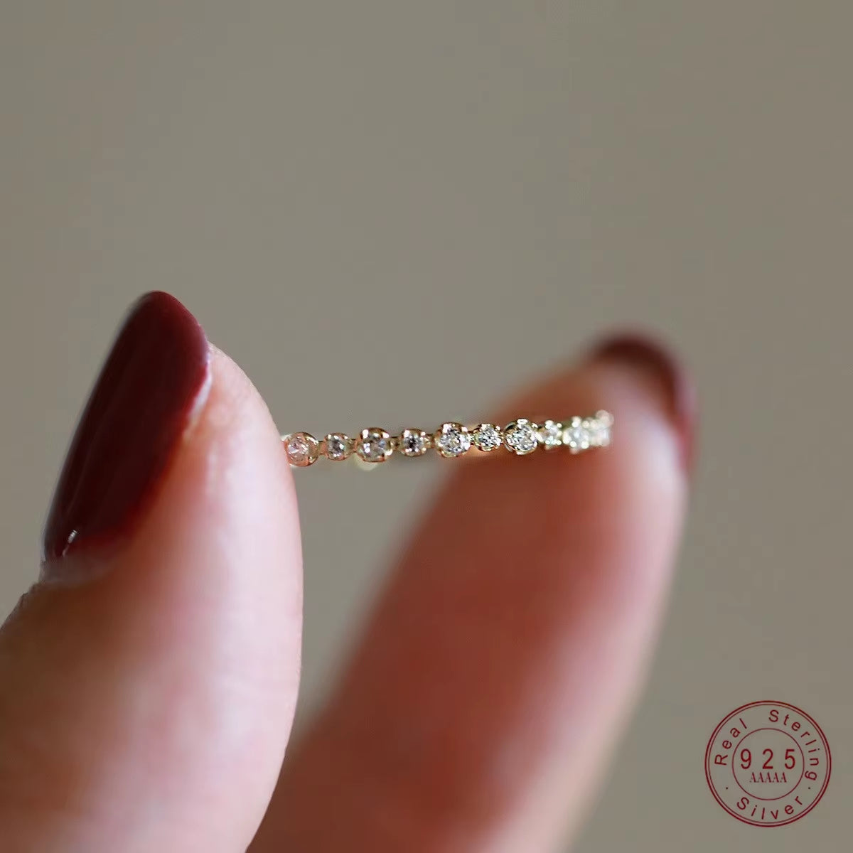 Elegant Gold-Plated Dainty Wedding Band with Sparkling Zircon Accents