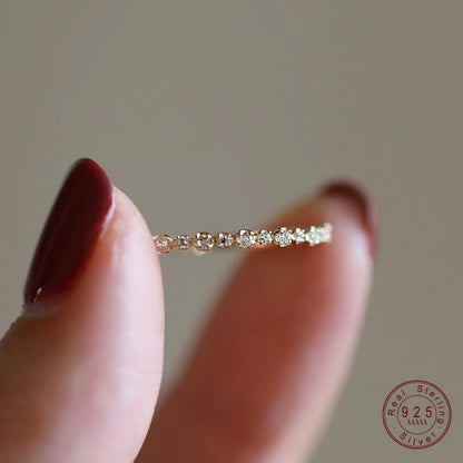 Elegant Gold-Plated Dainty Wedding Band with Sparkling Zircon Accents