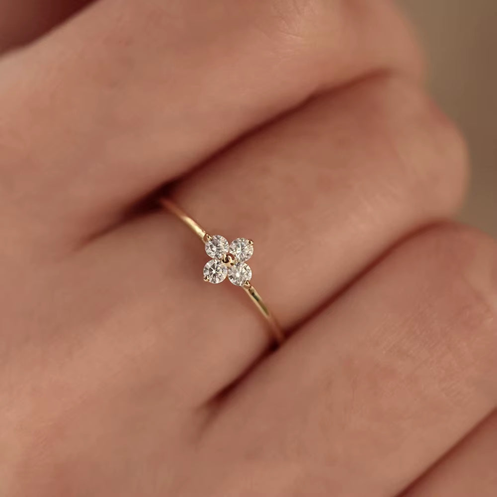 Dainty Flower Engagement Ring - 18k Gold Plated 925 Sterling Silver with Sparkling Zircon Accents
