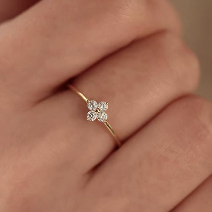 Dainty Flower Engagement Ring - 18k Gold Plated 925 Sterling Silver with Sparkling Zircon Accents
